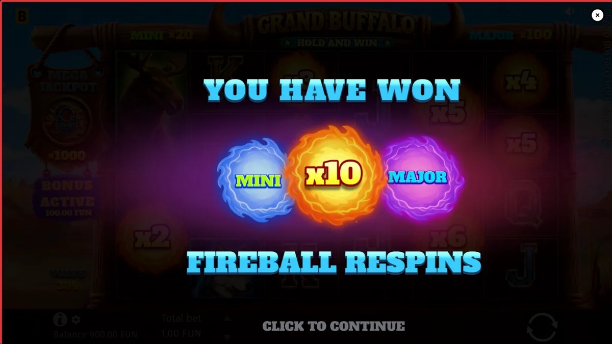 Cenário de deserto e pradaria no slot Grand Buffalo Hold & Win